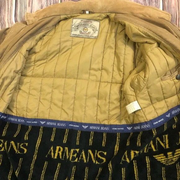 80’s ARMANI JEANS Coat Made in Italy Stoned Wash Brown But/Zip Lined Hood Sz 48
